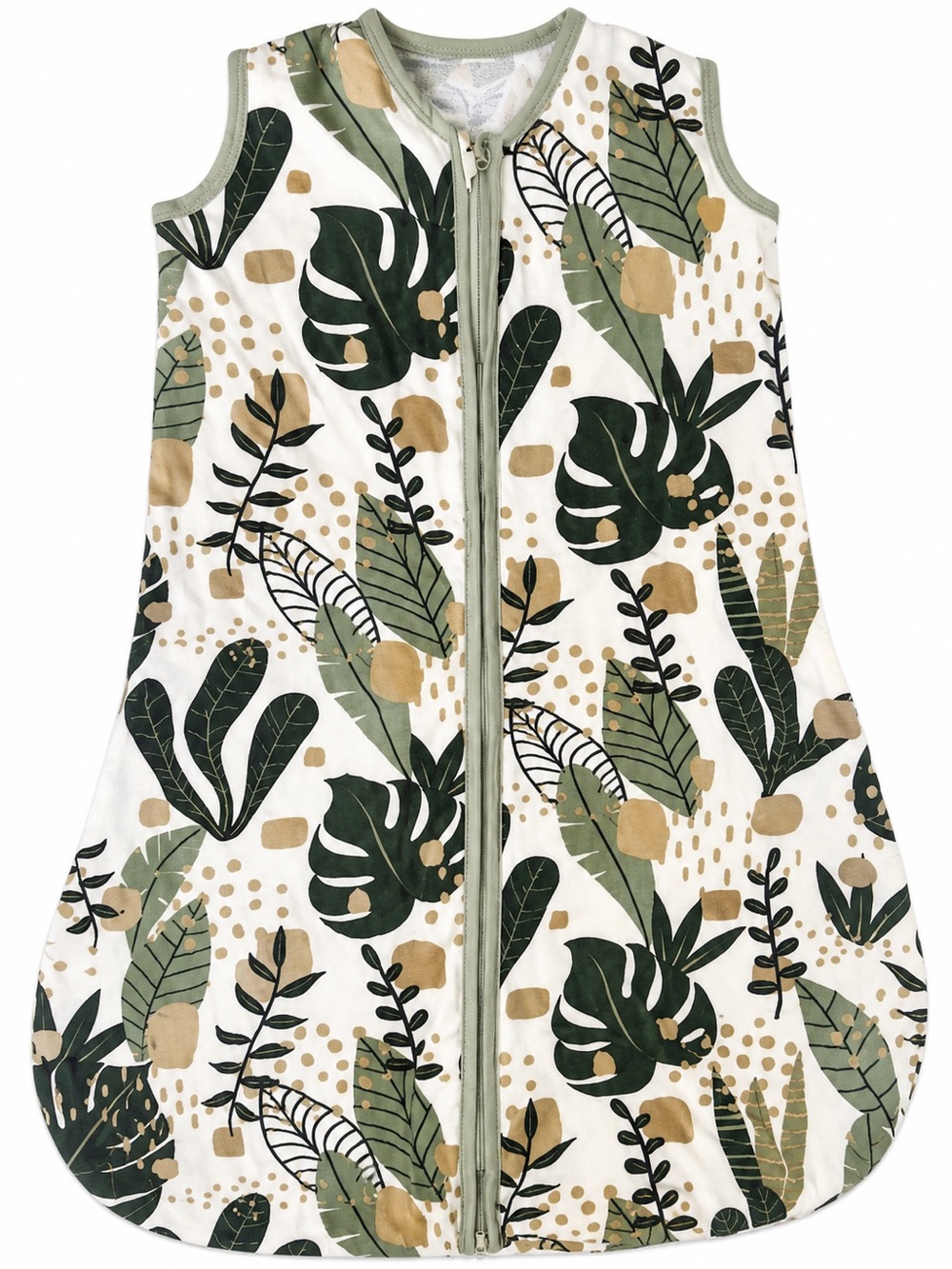 Botanical Print Sleeveless Baby Sleep Sack in Green & Beige